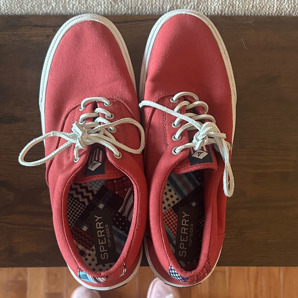 Sperry Red Canvas Shoes with White Laces